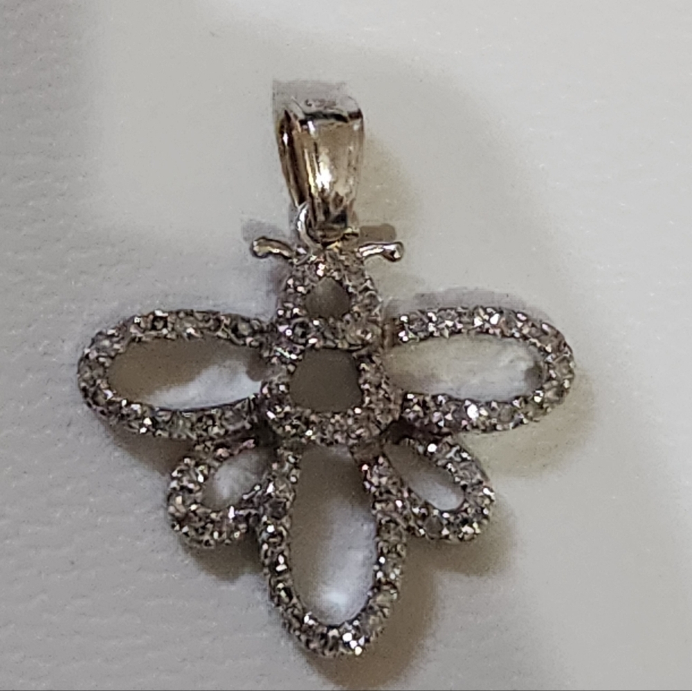 14K White Gold Natural Diamond Pave Bee Pendant Charm - Picture 8 of 11